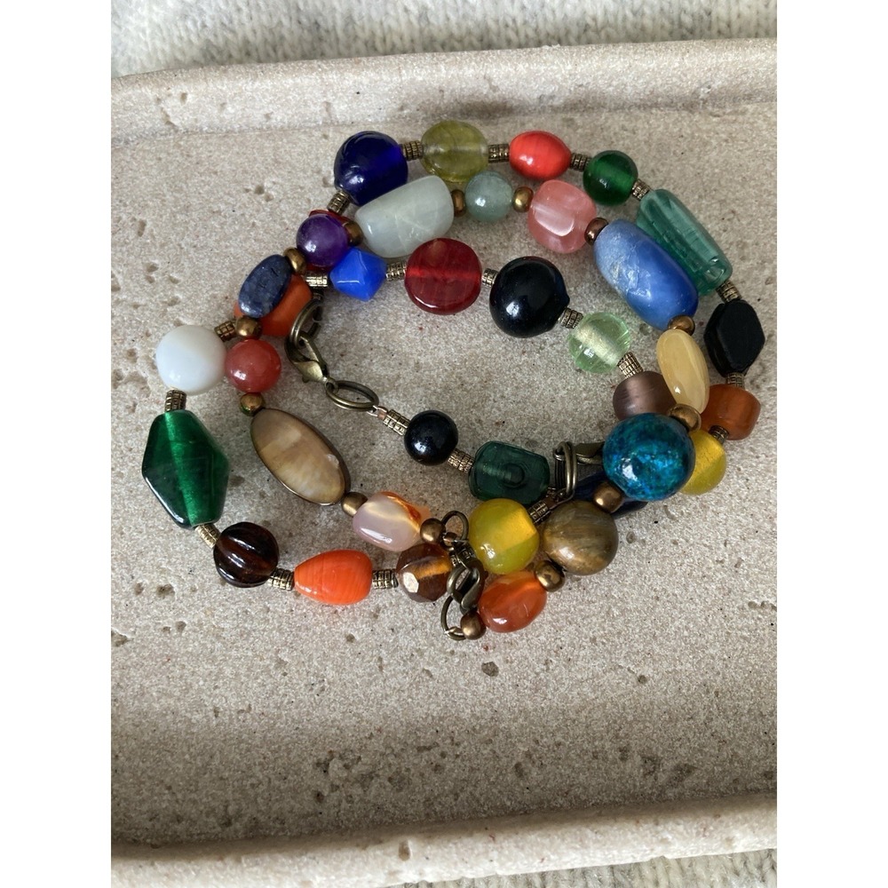 Vintage Beggars Bead Bracelets Set of 3 Glass Colorful Artsy Eclectic Boho